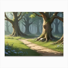 Illustration Of A Forest Scene With Sunlight Breaking Through The Tree Canopy Canvas Print