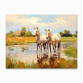Horses Painting In Loire Valley, France, Landscape 2 Canvas Print