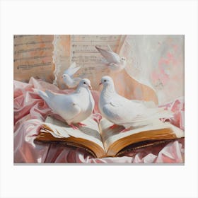 Doves On A Book Canvas Print