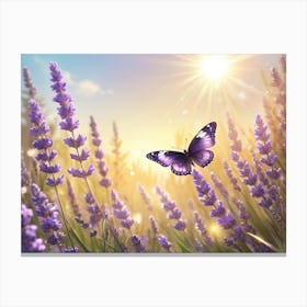 Lavender Field With Butterfly Canvas Print