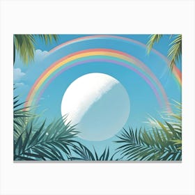 Tropical Scene With Rainbow And Moon Canvas Print