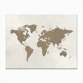 Taupe World Map No 25 Canvas Print