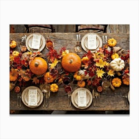 An Autumn Harvest Table Spanning Old Rustic Wooden Planks Teeming Under The Weight Of Vibrant Fre (3) Canvas Print