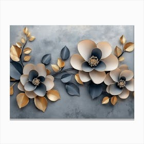 3d Featuring a Minimalistic Floral Design with Modern Flowers Against a Gray Background Adorned Canvas Print