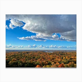 Cumulus Clouds Towering High Above A Serene Autumnal Landscape Sunlight Piercing Through Overcast S (1) 1 Canvas Print