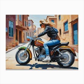 Woman On A Motorcycle 4 Canvas Print
