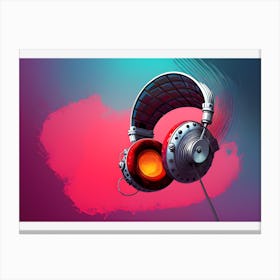 Headphones On A Pink Background Canvas Print
