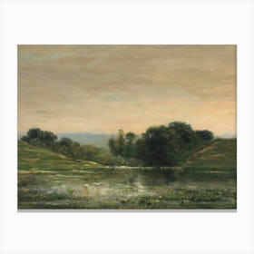 Vintage Painting Lake In The Countryside Canvas Print