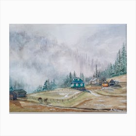 Fog In The Mountain Village Canvas Print