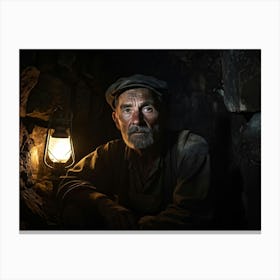 Portrait Old Miner With Coal Streaked Face Dimly Lit By Scattered Light From An Unseen Lantern Abo 1 Canvas Print