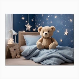 Teddy Bear In A Bedroom Canvas Print