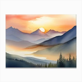 Sunset In The Mountains Landscape 4 Canvas Print