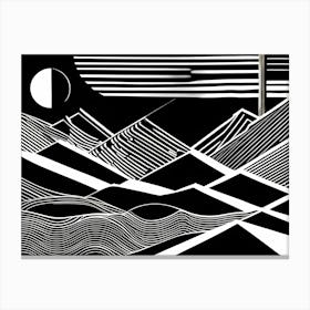 Retro Inspired Linocut Abstract Shapes Black And White Colors art, 223 Canvas Print