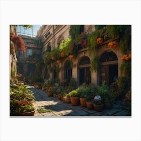 Alley Of Potted Plants Canvas Print