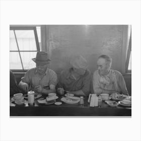 Untitled Photo, Possibly Related To Men Who Work On Mechanical Hop Picking Machines Have Lunch At The Company Canvas Print