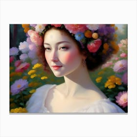 Lady With Flowers In Hair Canvas Print