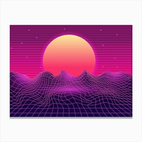Synthwave Space: Sunset [synthwave/vaporwave/cyberpunk] — aesthetic poster, retrowave poster, neon poster 1 Canvas Print