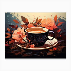 Coffee Cup With Flowers Canvas Print