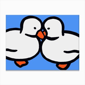 Couple Of Ducks Kissing Canvas Print