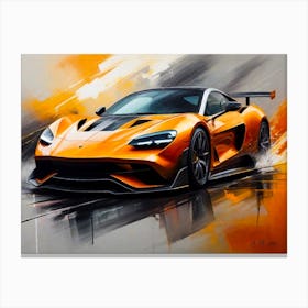 Orange Super Sportscar Rain Drive - Abstract Color Painting Canvas Print