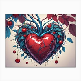 A Realistic Illustration Of A Human Heart Entwined With A Cherry Tree Canvas Print