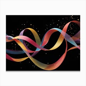 Abstract Image Of Colorful, Flowing Ribbons On A Black Background, Creating A Dynamic And Elegant Design 2 Canvas Print