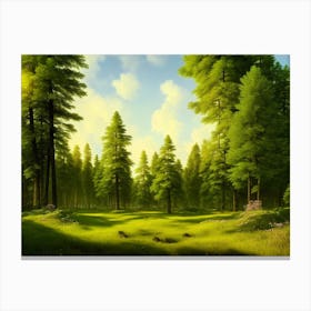 Forest Trees Nature Landscape Idyllic Firs Summer Canvas Print