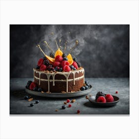 Chocolate Cake With Berries Canvas Print