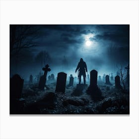 Death Fear Rising Full Fog Gravestone Dark Night Evil Background Holiday Horror Undead (31) Canvas Print