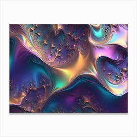 A Captivating Abstract Digital Artwork With A Swirling, Mesmerizing Pattern Of Liquid Or Molten Metal, Exhibiting A Dynamic Interplay Of Blues, Purples, And Golds, Evoking A Sense Of Movement And Fluidity Canvas Print