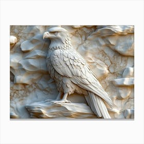 Eagle Perched 3d Carved in Marble, Stone on The Background Canvas Print