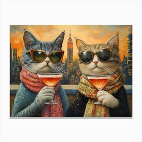 Cats At The Rooftop Bar 4 Canvas Print