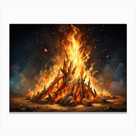 Large Bonfire Burning With Flames And Smoke Canvas Print