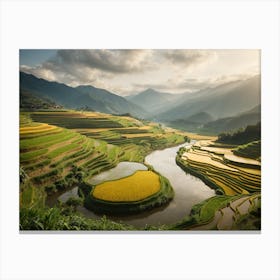 A Realistic Landscape of Terraced Rice Fields Canvas Print