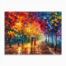 Couple Walking In The Rain 4 Canvas Print