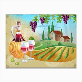 Wine And Grapes — wine poster, kitchen poster, wine print Canvas Print