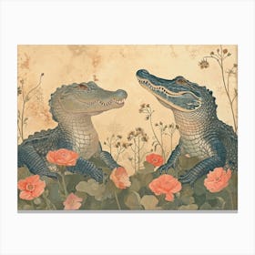 Floral Animal Illustration Crocodile 1 Canvas Print
