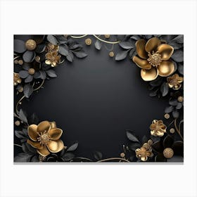 3d Illustration Background With Golden Jewelry And Flowers In Black 1 Canvas Print