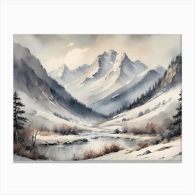 Vintage Muted Winter Mountain Landscape (8) 1 Canvas Print
