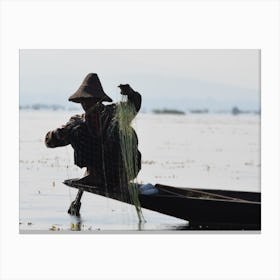 Man Fishing In Myanmar Canvas Print