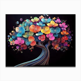 3d Tree Abstract Colorful Flower Art on Black, 3d Abstraction Canvas Print