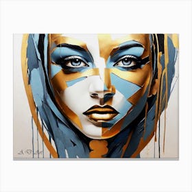 Grey Blue And Gold Floating Colors Painting Girl Face Portrait Canvas Print