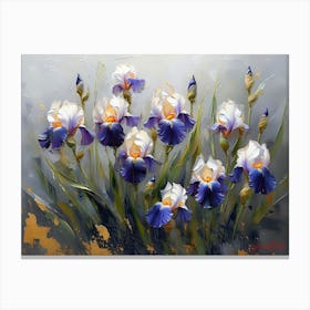 Gold Plated Purple And White Dutch Iris Flowers Canvas Print