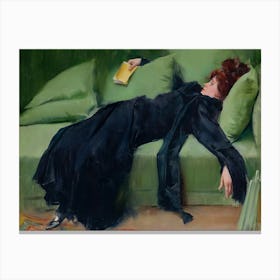 Decadent Young Woman, Vintage Wall Art, Woman Portrait, Tired After the Ball, Lying on a Couch Canvas Print