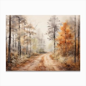 A Painting Of Country Road Through Woods In Autumn 22 Canvas Print