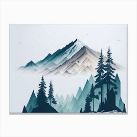 Mountain And Forest In Minimalist Watercolor Horizontal Composition 100 Canvas Print
