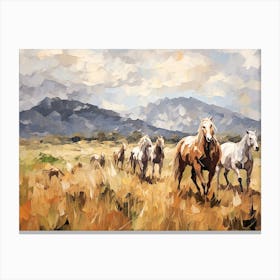 Horses Painting In Cotacachi, Ecuador, Landscape 1 Canvas Print