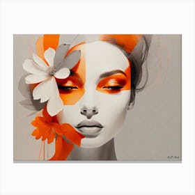 Orange / White / Greyscale Contrast Painting - Beauty with Flowers and matching Make-Up Canvas Print