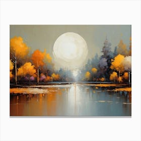 Full Moon Over The Lake painting Canvas Print