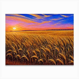 Sunset Over A Wheat Field 3 Canvas Print